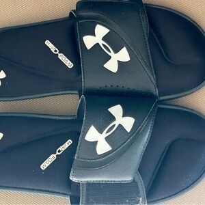 Under Armour Black Slides with White Logo